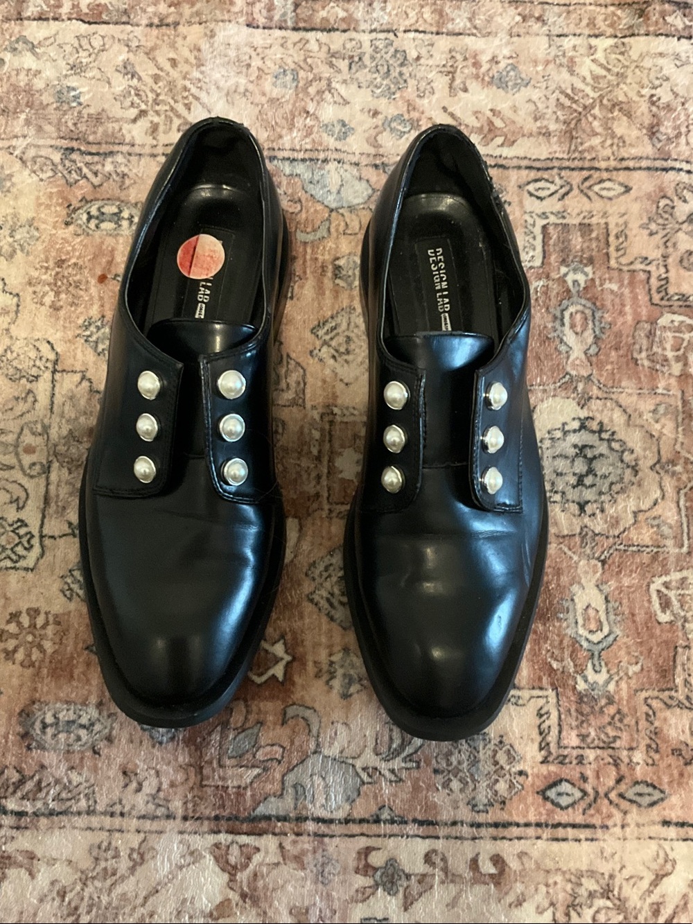 Design Lab Lord & Taylor Black Leather Slip-On Loafers with Button Accents
